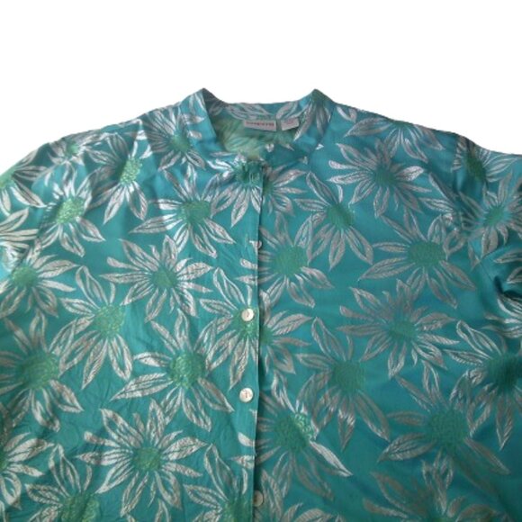 Chicos Mother of the Bride Floral Print Turquoise Silk Blend Jacket Top SZ 3 - Picture 4 of 9
